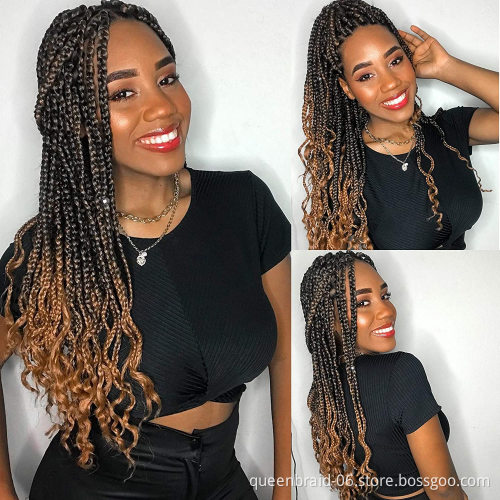 Goddess Senegalese Twist Crochet Hair with Curly Ends Wavy Box Braids Ombre Crochet Box Braids Hair Extensions